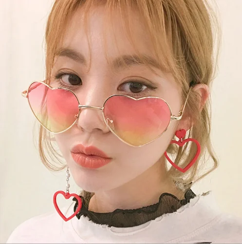 Stylish Metal Frame Sunglasses Women Love Heart Shape Eyewear Eyeglasses 2