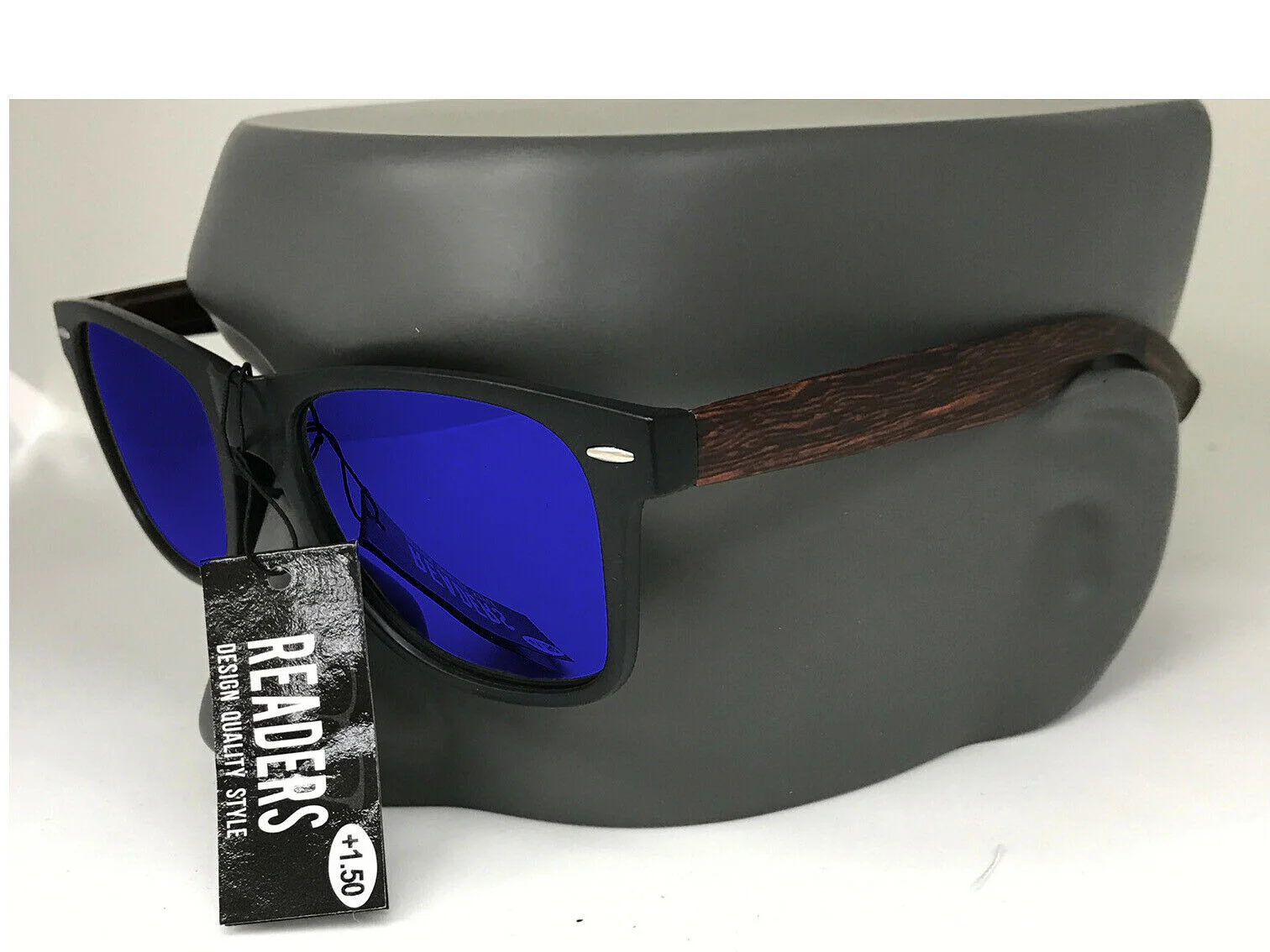 Sunglass Readers Horn Rimmed Full Lens Tinted Reading Glasses Blue Mirror Lenses 2