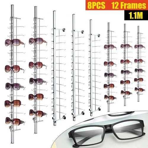 Sunglasses Eyeglasses Display Rod Optical Frames 8Pcs 12-Frame With Lock Silver