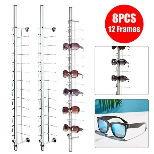 Sunglasses Eyeglasses Display Rod Optical Frames 8Pcs 12-Frame With Lock Silver 2