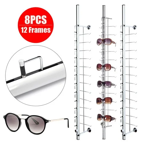 Sunglasses Eyeglasses Display Rod Optical Frames 8Pcs 12-Frame With Lock Silver 3