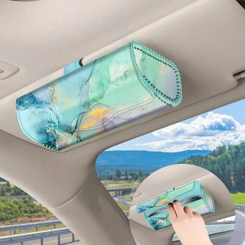 Sunglasses Holder for Car Sun Visor Eyeglasses Case Leather Glasses Storage Box 2