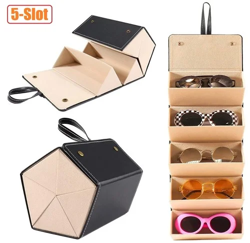 Sunglasses Travel Organizer 5 Slots Multiple Glasses Case PU Eyeglasses Holder