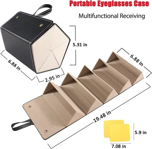 Sunglasses Travel Organizer 5 Slots Multiple Glasses Case PU Eyeglasses Holder 3