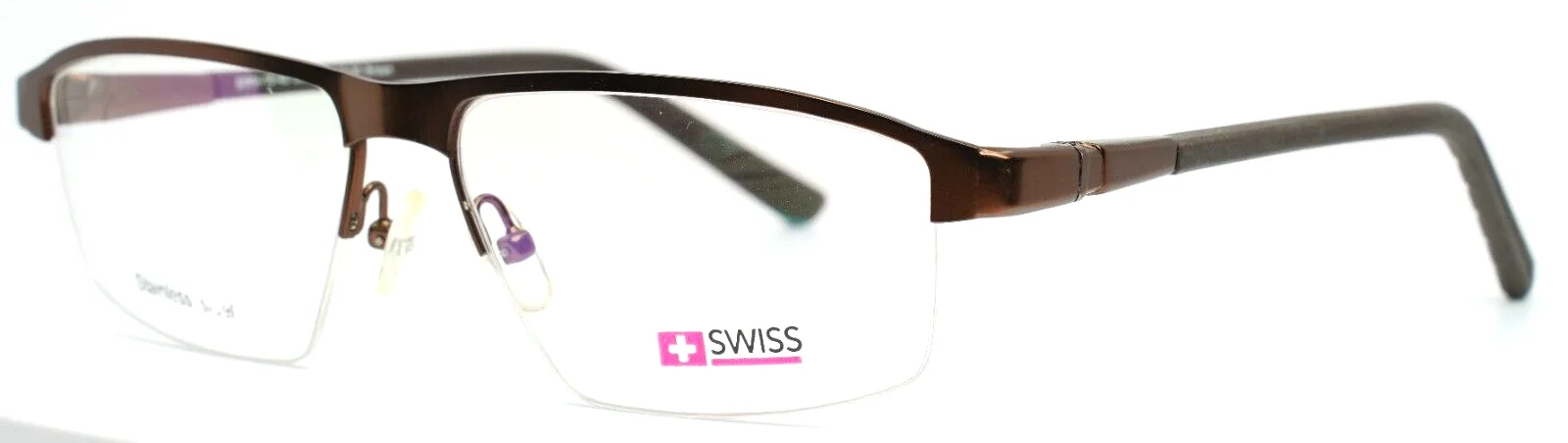 SWISS SWM-16-42 Brown Mens Rectangle Half Rim Eyeglasses 59-15-145 B:35