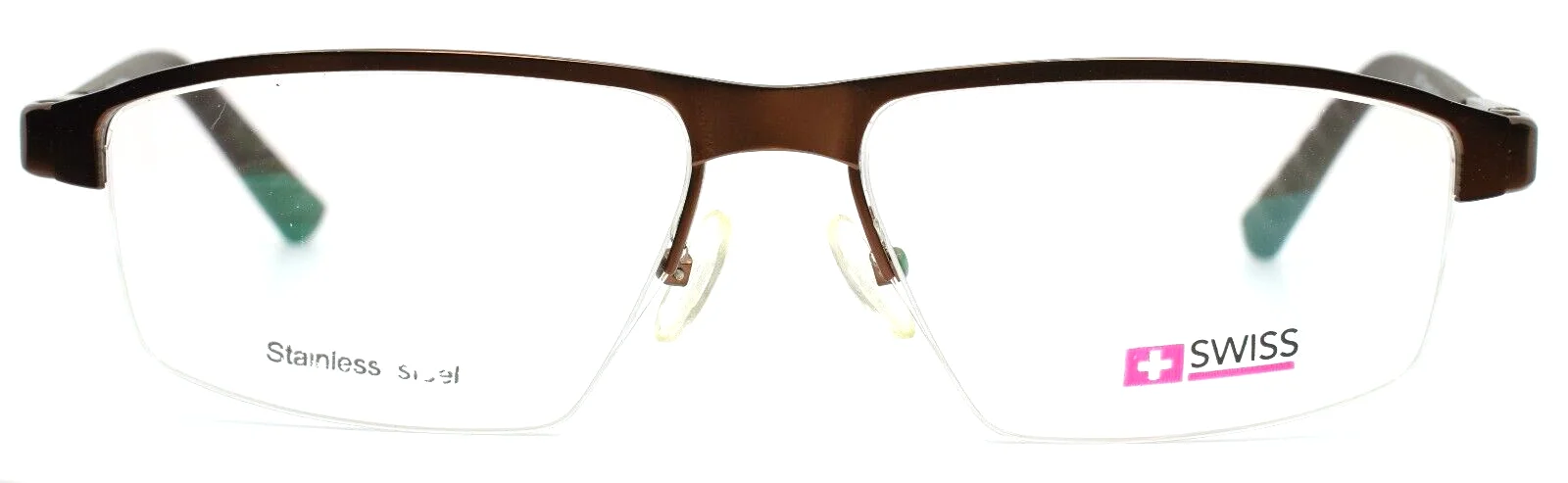 SWISS SWM-16-42 Brown Mens Rectangle Half Rim Eyeglasses 59-15-145 B:35 2