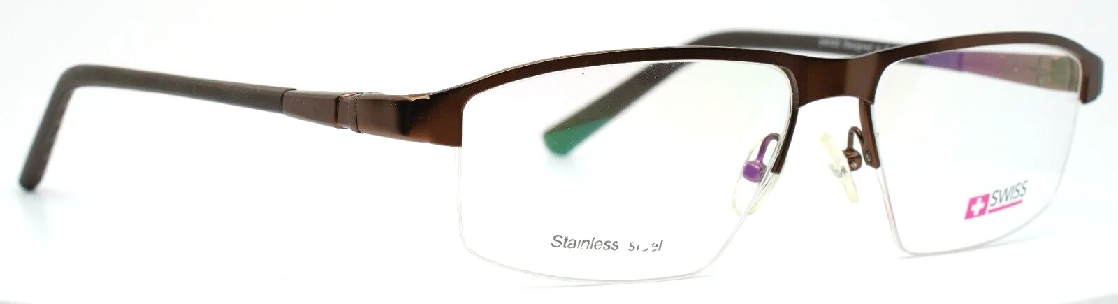 SWISS SWM-16-42 Brown Mens Rectangle Half Rim Eyeglasses 59-15-145 B:35 3