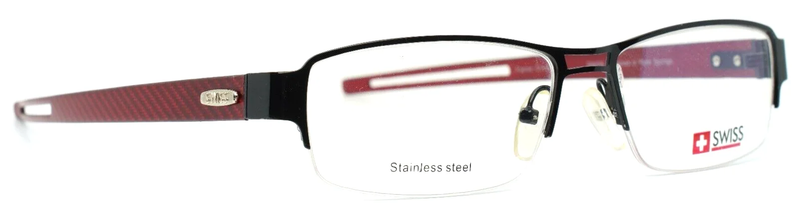 SWISS SWM-17-01 Black Mens Rectangle Half Rim Eyeglasses 54-15-140 B:30 3
