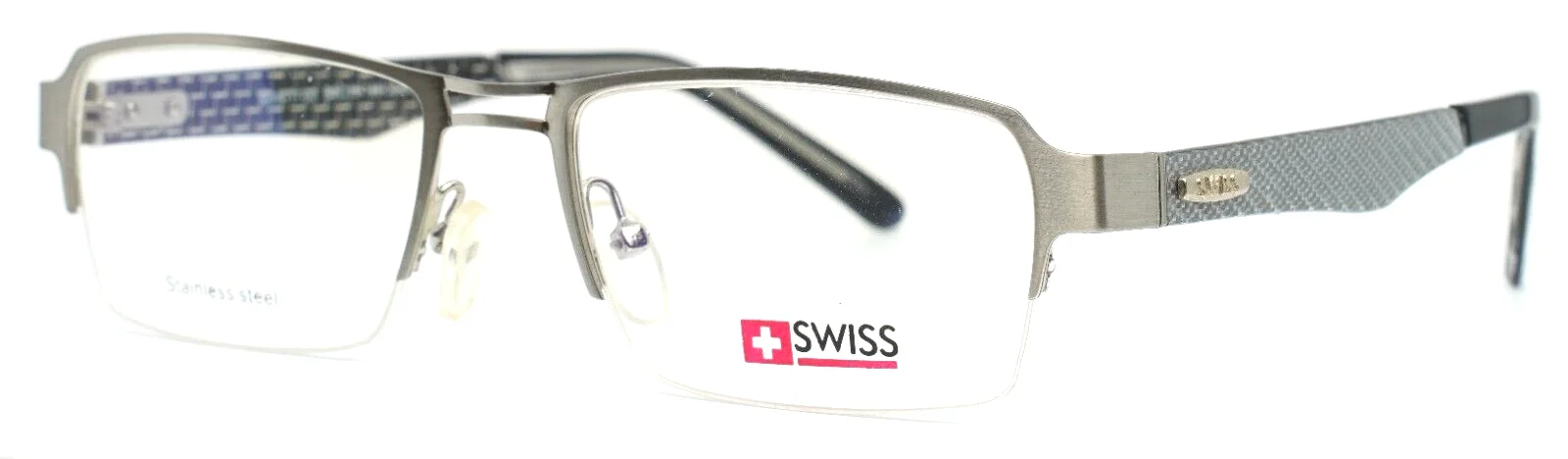 SWISS SWM-17-02 Silver Mens Rectangle Half Rim Eyeglasses 54-18-140 B:33