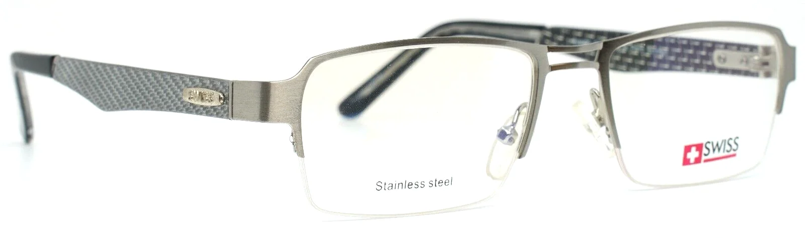 SWISS SWM-17-02 Silver Mens Rectangle Half Rim Eyeglasses 54-18-140 B:33 3