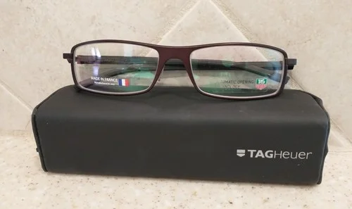 TAG HEUER 0802-003 BURGANDY BROWN AUTOMATIC RECTANGULAR 56-16 EYE GLASSES NWOT