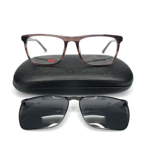 Takumi Eyeglasses Frames TK1068 15 w/ Magnetic Clip Sunglasses Brown 53-18-140