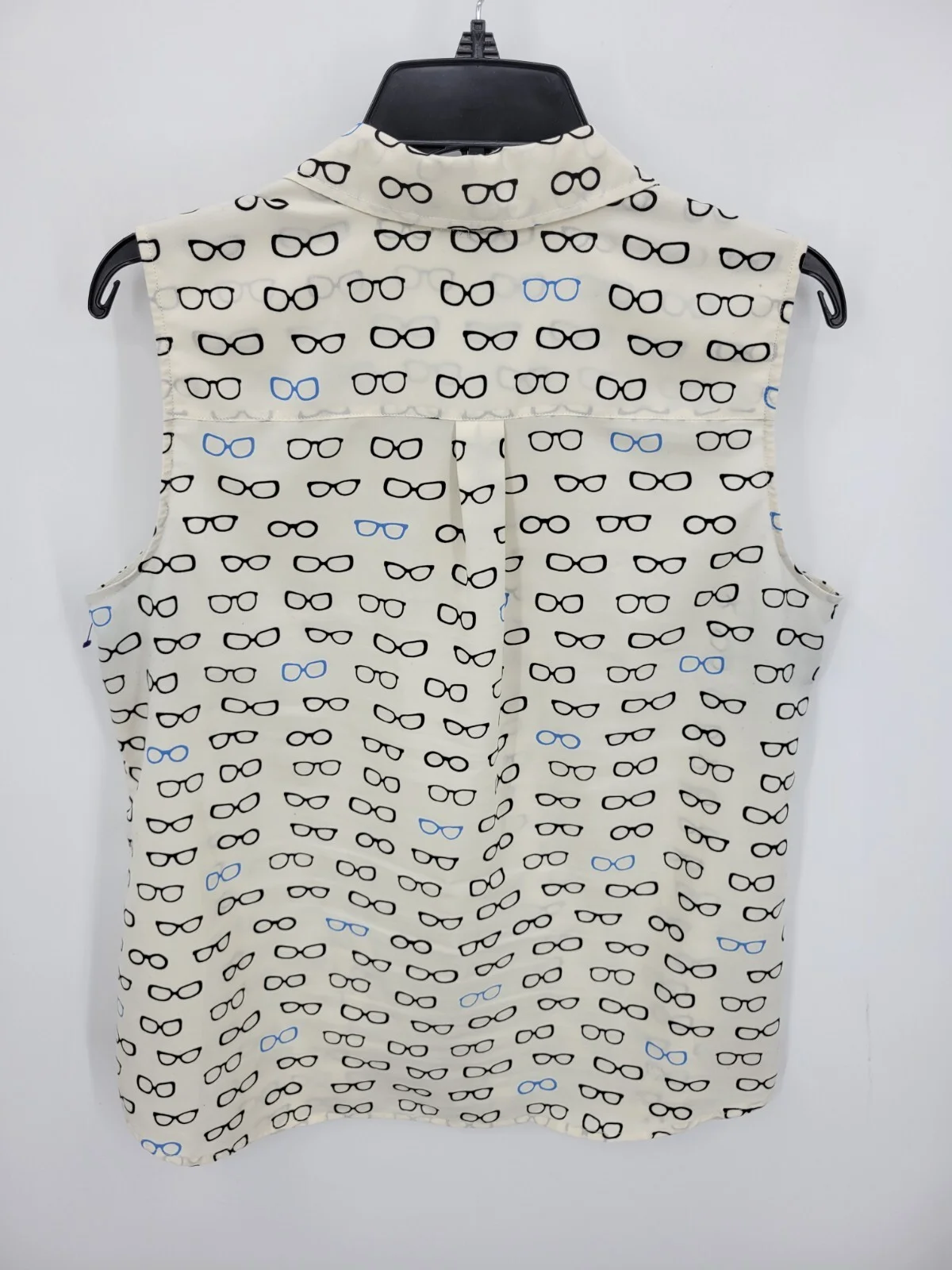 Talbots Nantucket Shirt Womens Large Petite Eyeglass Print Sleeveless Button Up 2