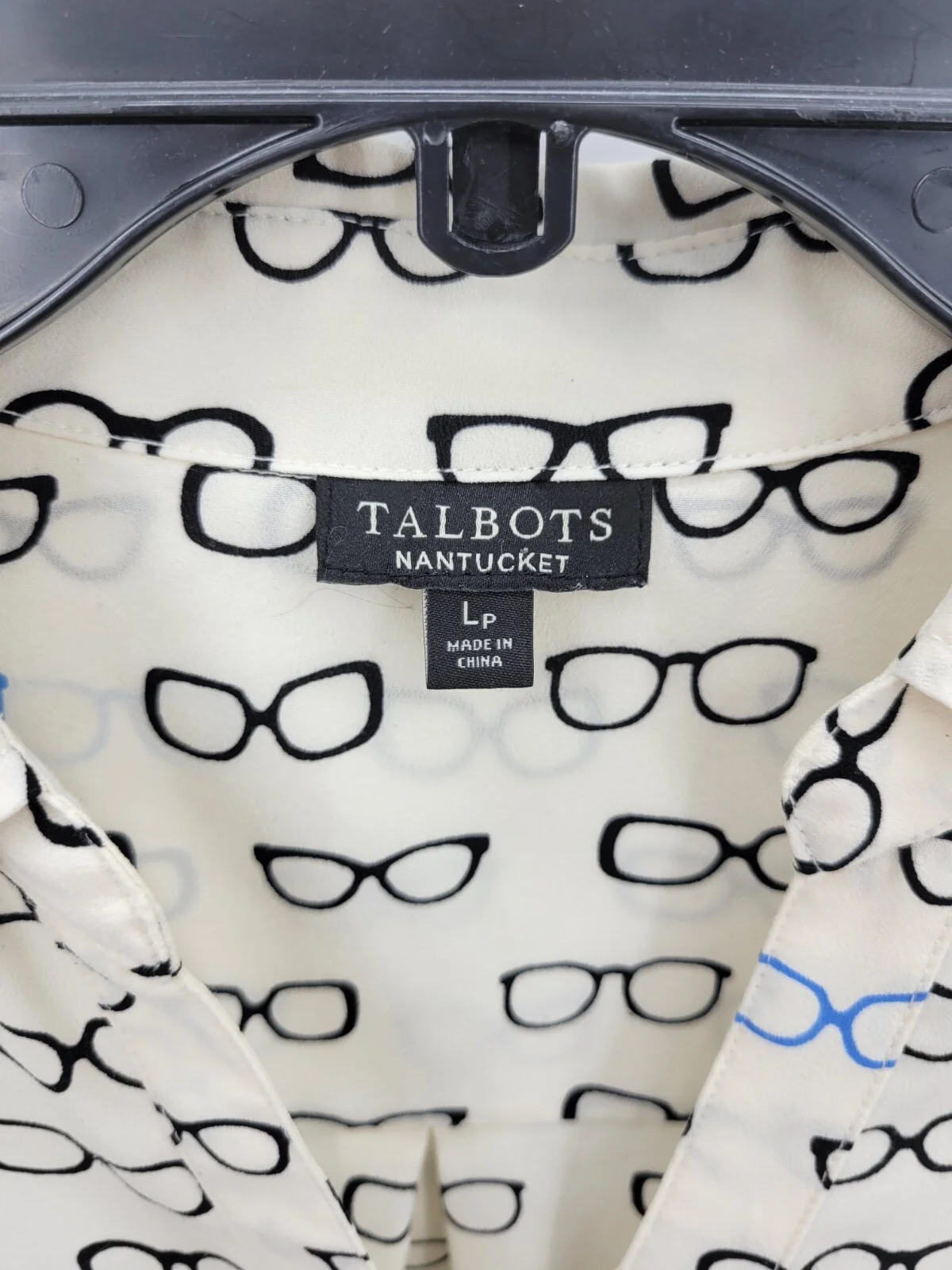 Talbots Nantucket Shirt Womens Large Petite Eyeglass Print Sleeveless Button Up 3