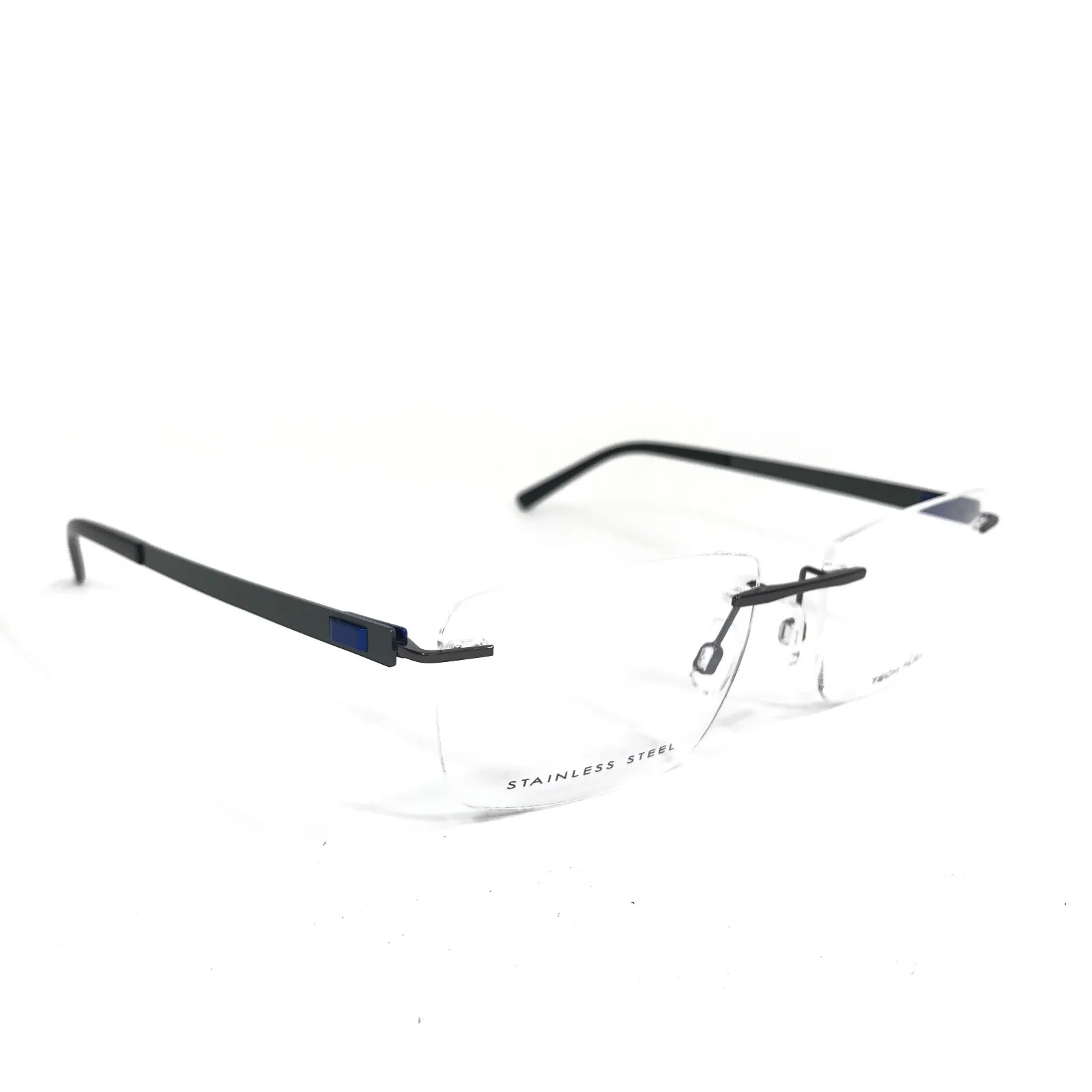 Tech Flex Eyeglasses Frames 30146S SP08 Gray Blue Rectangular Rimless 56-16-145 2