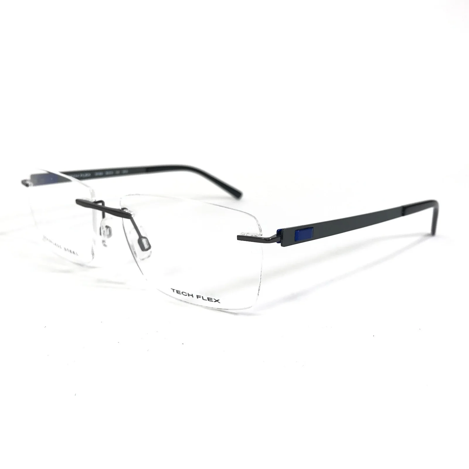 Tech Flex Eyeglasses Frames 30146S SP08 Gray Blue Rectangular Rimless 56-16-145 4