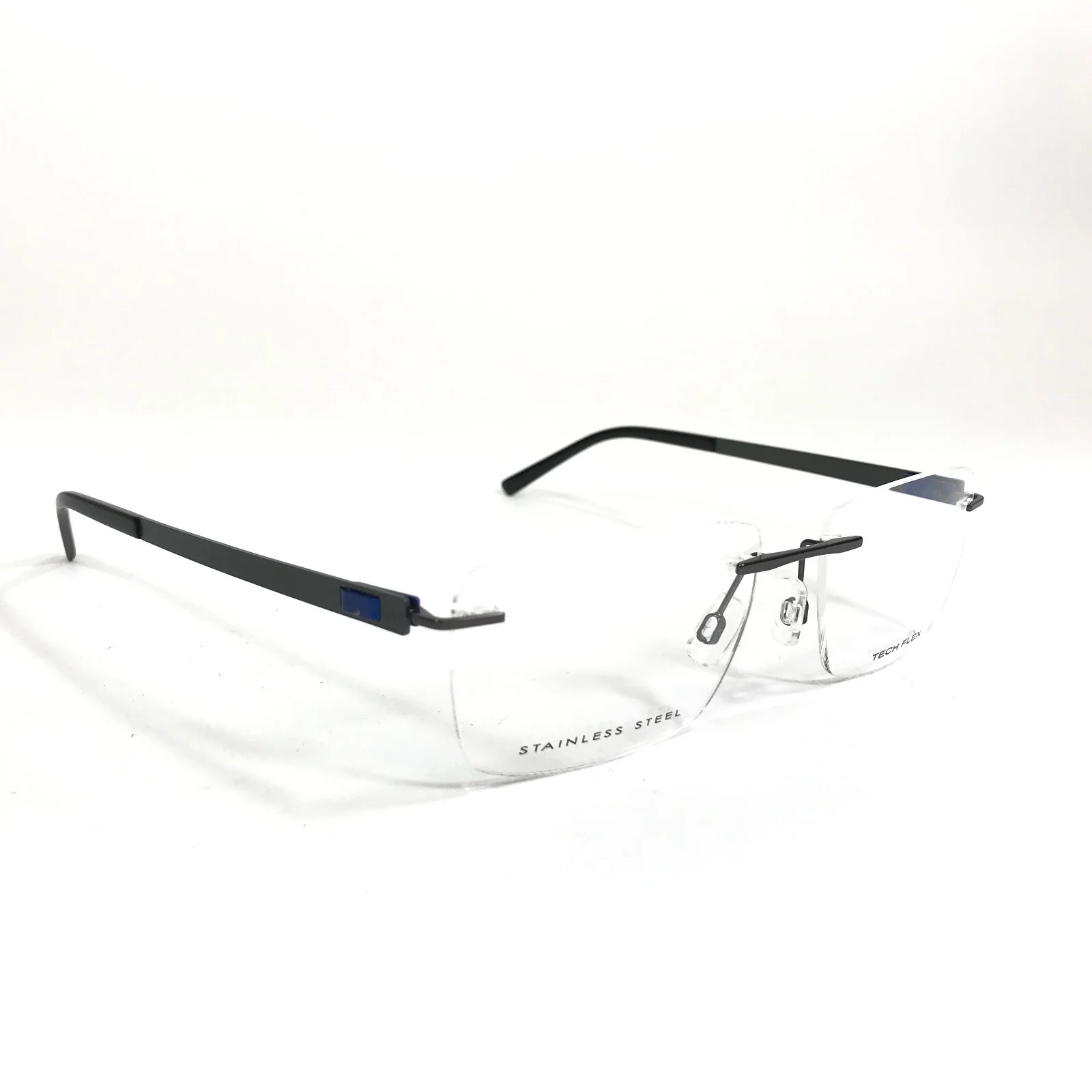 Tech Flex Eyeglasses Frames 30146S SP08 Gunmetal Gray Blue Rimless 56-16-145 2