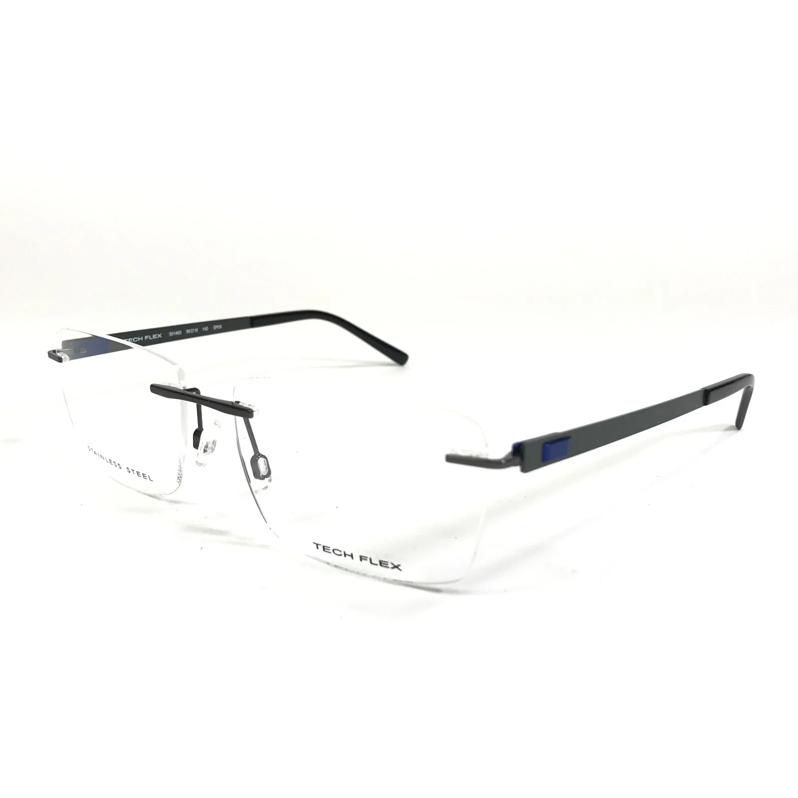Tech Flex Eyeglasses Frames 30146S SP08 Gunmetal Gray Blue Rimless 56-16-145 4