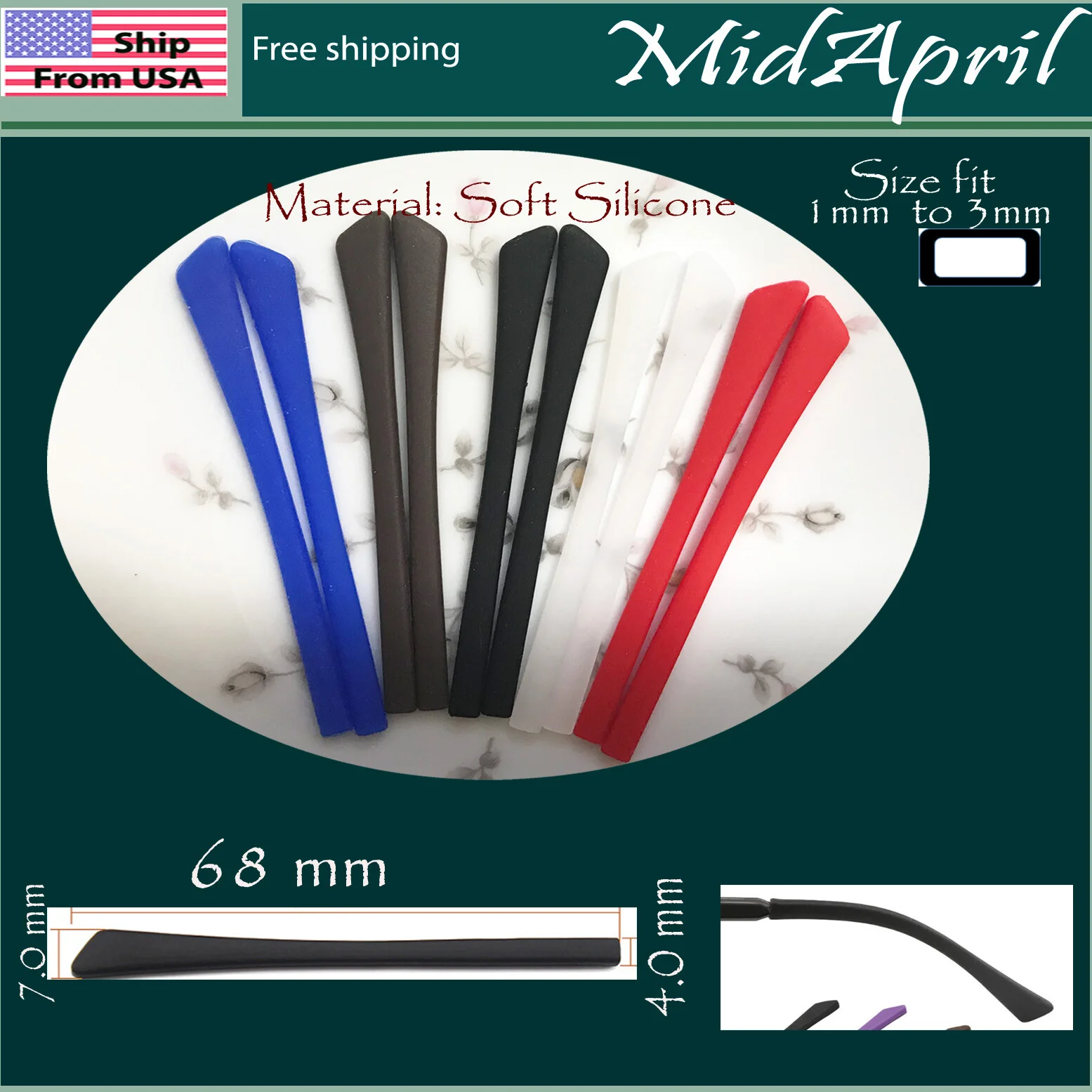 Temple end tips Repairs Eyeglasses Sunglasses spectacles Glasses rectangle 3-6mm
