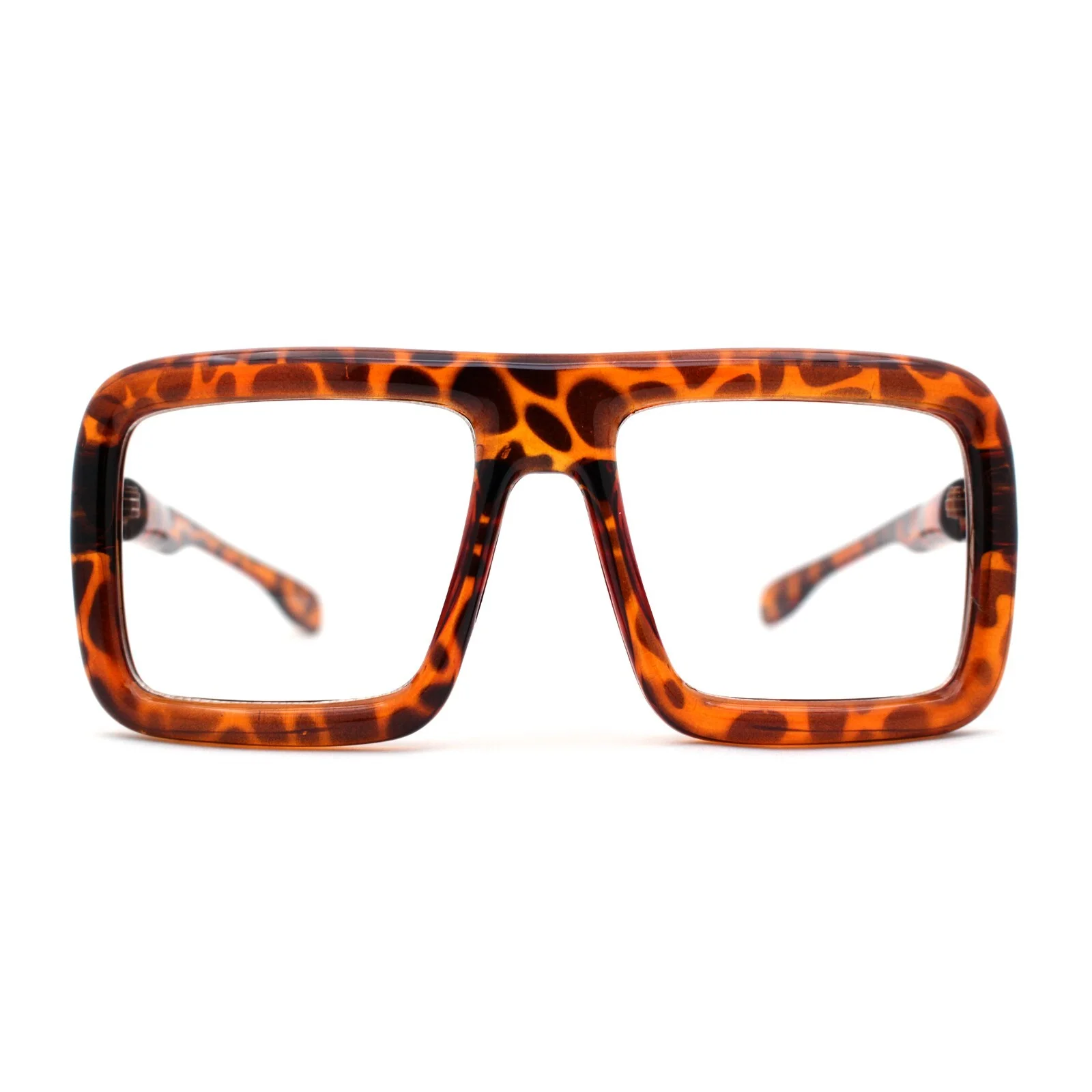 Thick Bubble Bevel Rim Oversize Rectangle Flat Top Clear Lens Eyeglasses