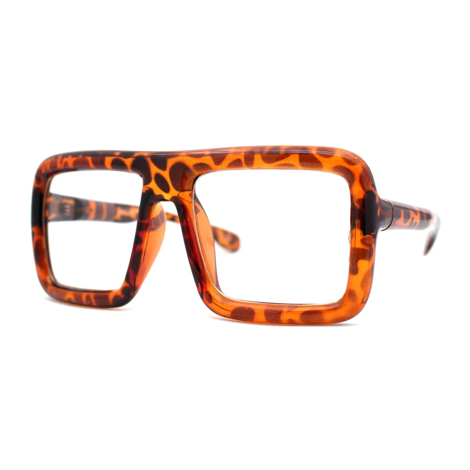 Thick Bubble Bevel Rim Oversize Rectangle Flat Top Clear Lens Eyeglasses 2