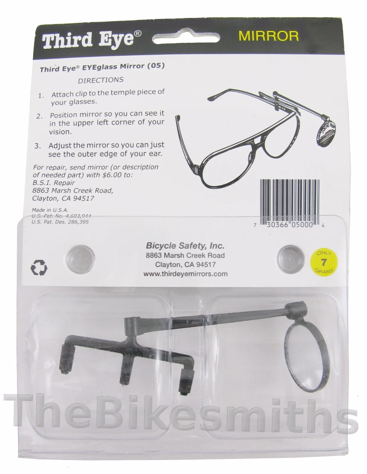 Third Eye Eyeglass Mirror Bicycle Bike 3rd Black Rearview EZ Mount Sun Glasses 4