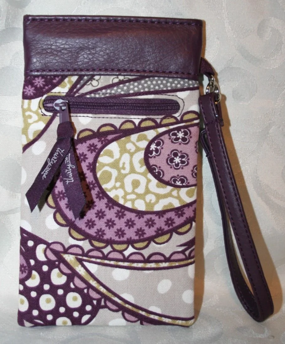 Thirty One Pinch Top Eyeglass Phone Case Wristlet Purple Paisley Good Condition