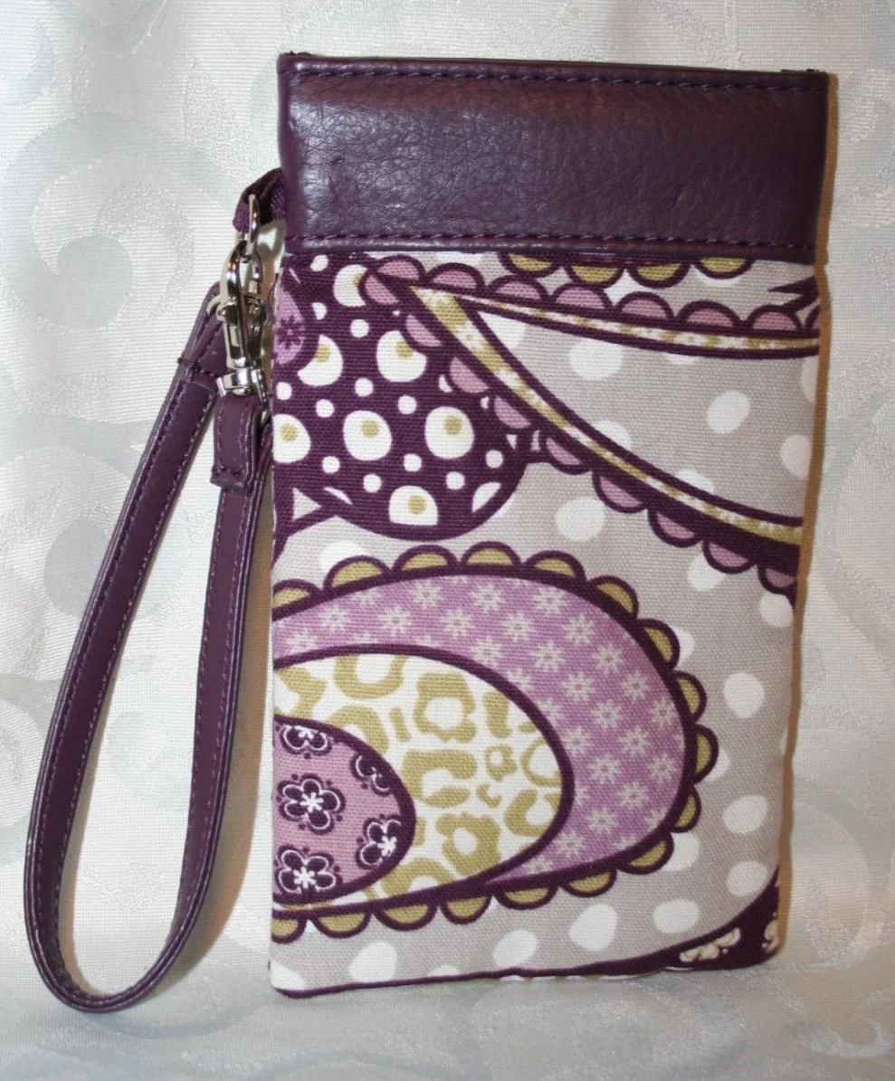 Thirty One Pinch Top Eyeglass Phone Case Wristlet Purple Paisley Good Condition 2