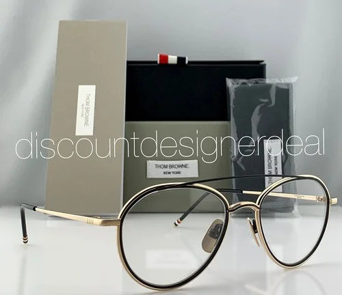 Thom Browne Round Eyeglasses Gold Black Frame Clear Demo TB-109-A-GLD-BLK 53mm 3