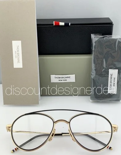 Thom Browne Round Eyeglasses Gold Black Frame Clear Demo TB-109-A-GLD-BLK 53mm 4