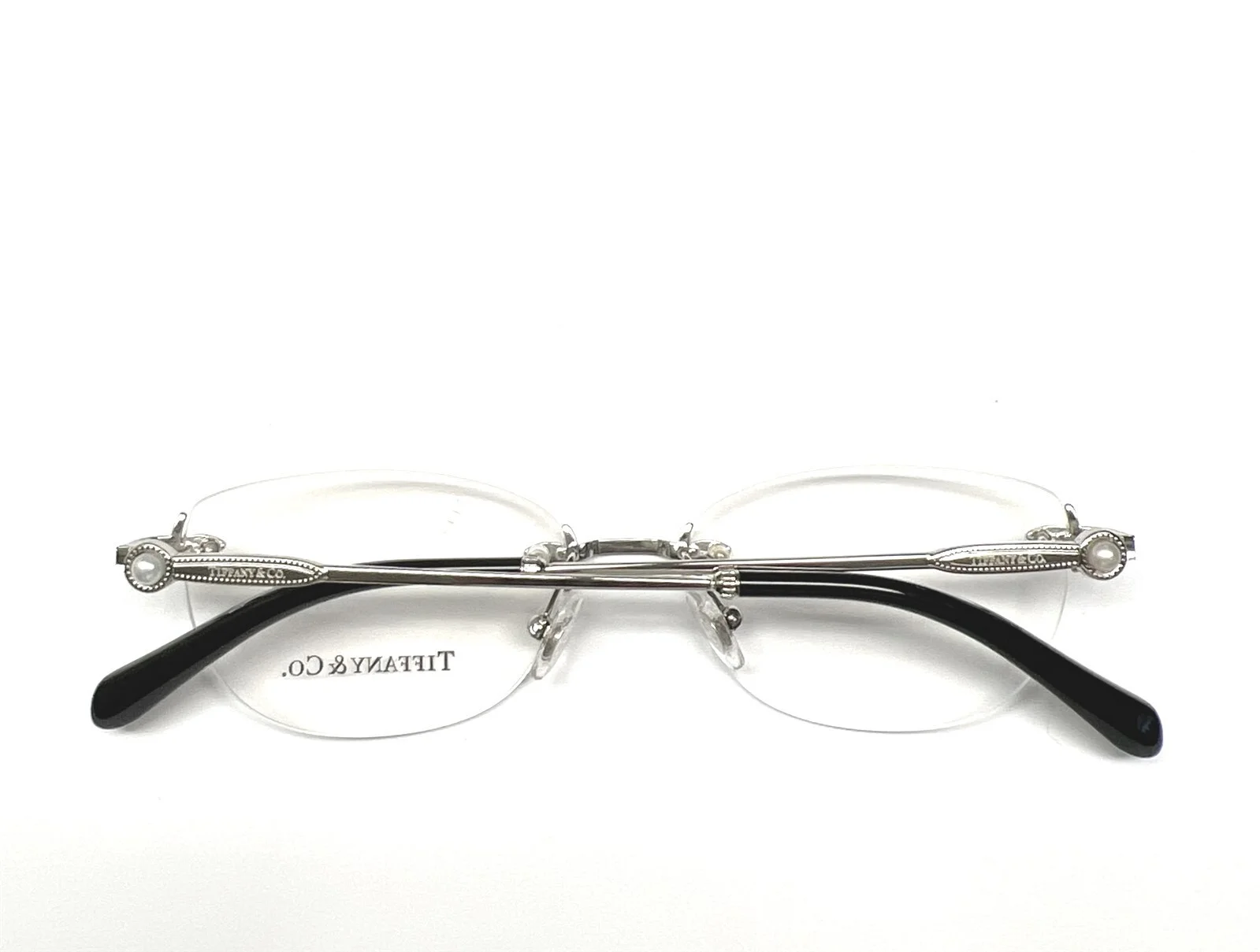 Tiffany & Co TF 1095H 6001 Rimless Eyeglasses Glasses Silver w/ Pearls 51-17-140