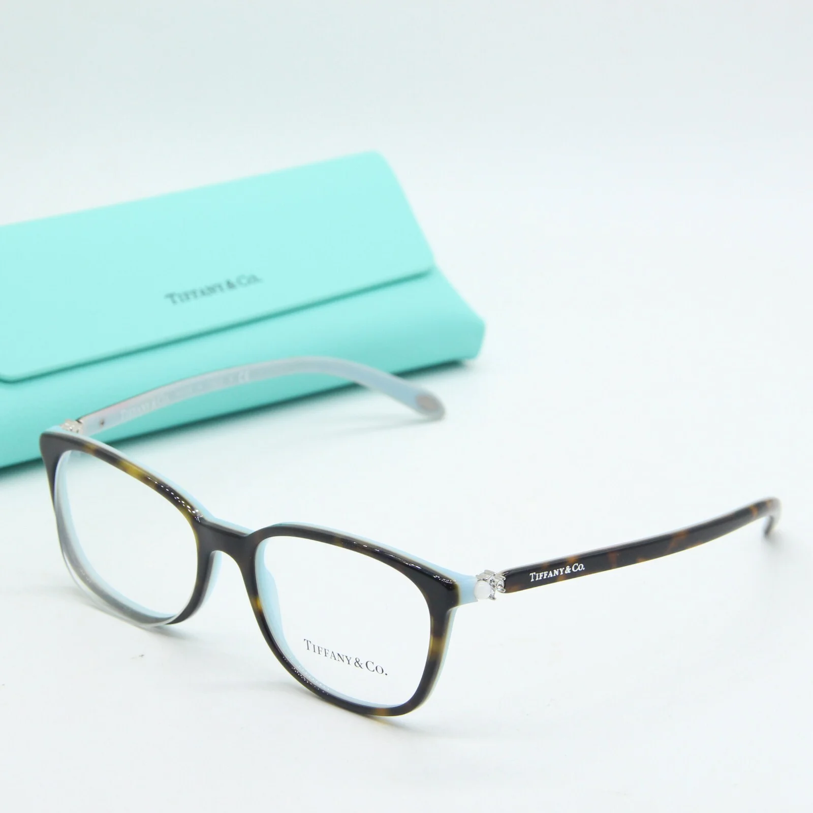 Tiffany & Co. TF 2109H 8134 Havana on Blue Plastic Square Eyeglasses 51mm