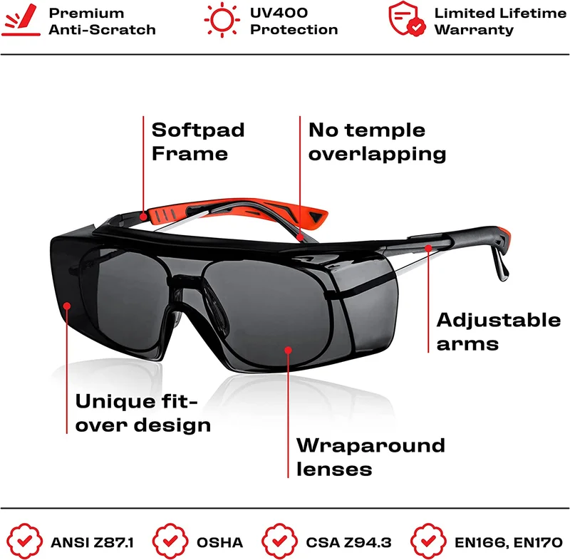 Tinted Safety Glasses Over Eyeglasses with Anti Scratch Wraparound Lenses, UV... 3