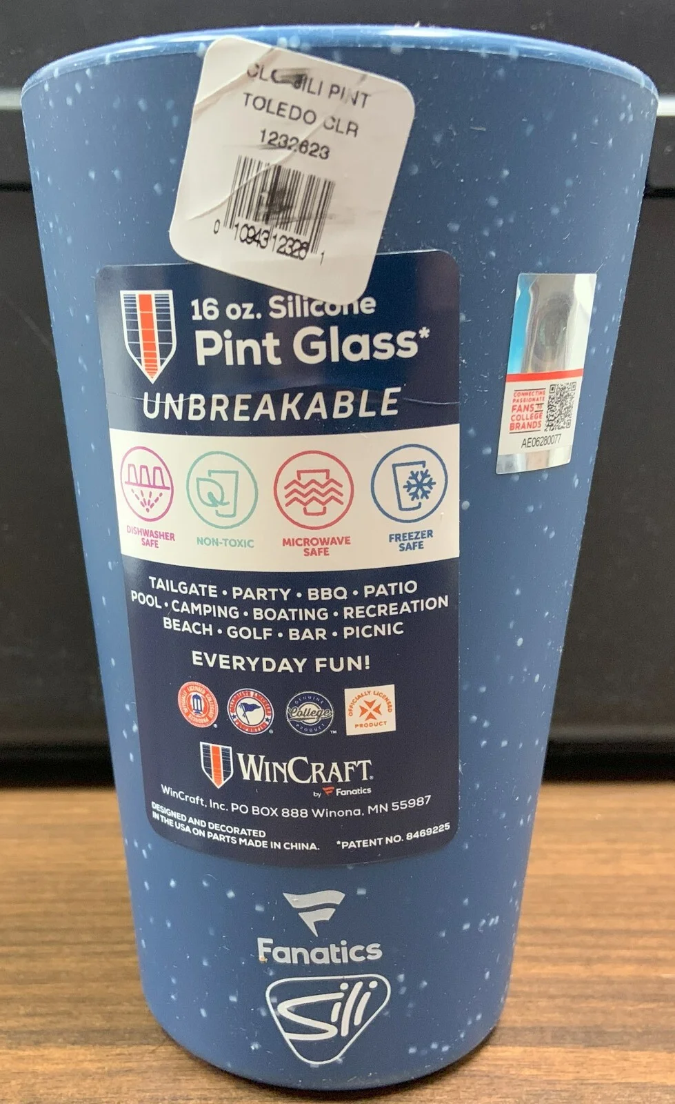 TOLEDO ROCKETS BLUE SPECKLE 16 OZ SILICONE PINT GLASS NEW WINCRAFT 😼 2