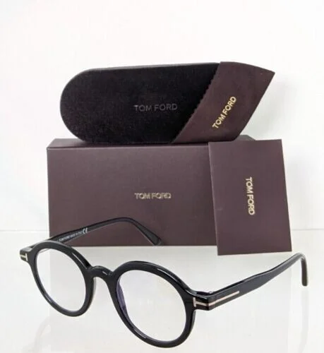 Tom Ford FT 5664-B 001 5664 Black Eyeglasses Round Blue Block Lens 45-22 New