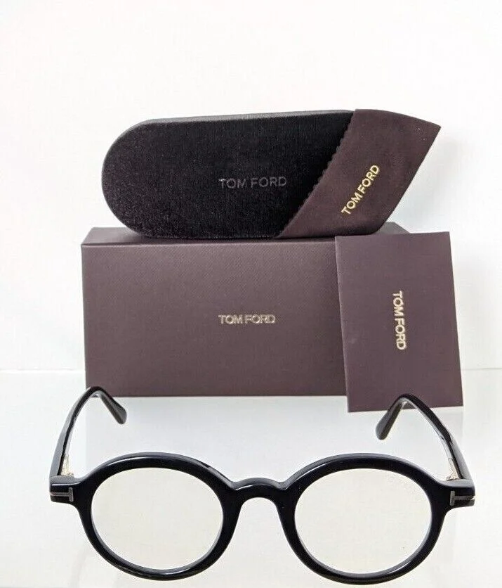 Tom Ford FT 5664-B 001 5664 Black Eyeglasses Round Blue Block Lens 45-22 New 2