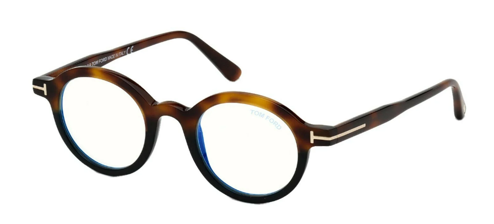 Tom Ford FT 5664 B 056 Tortoise Black Eyeglasses Round Blue Block Lens 45mm New