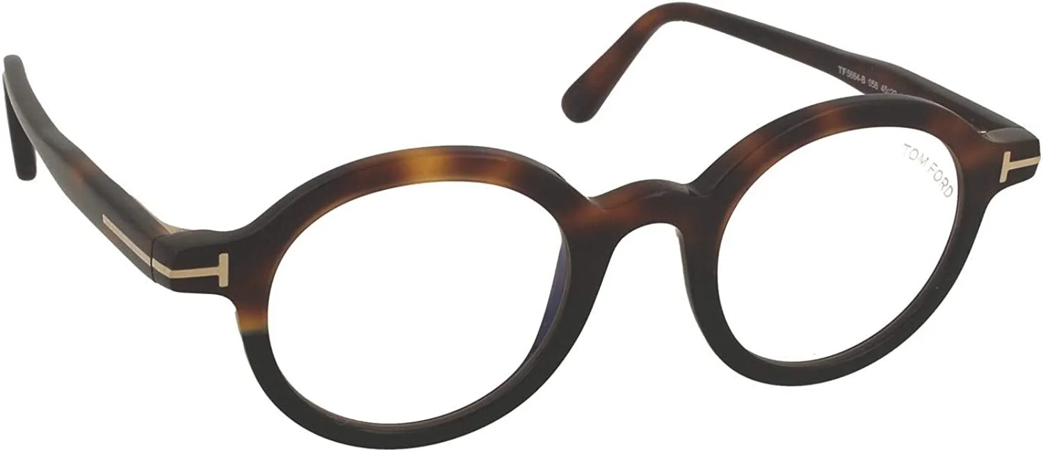 Tom Ford FT 5664 B 056 Tortoise Black Eyeglasses Round Blue Block Lens 45mm New 4