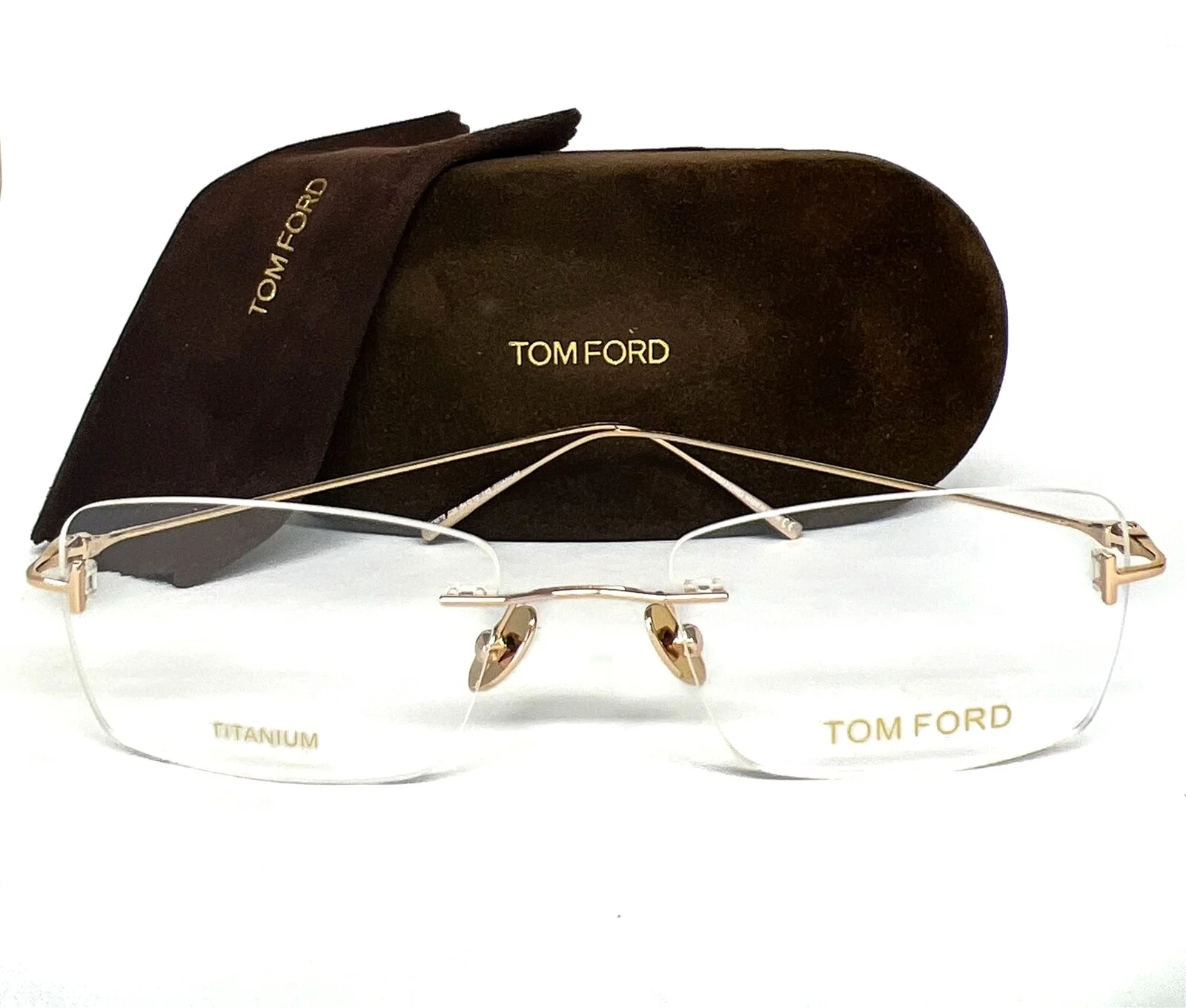Tom Ford FT 5678 028 Rimless Eyeglasses Glasses Gold Titanium 54mm w/case 4