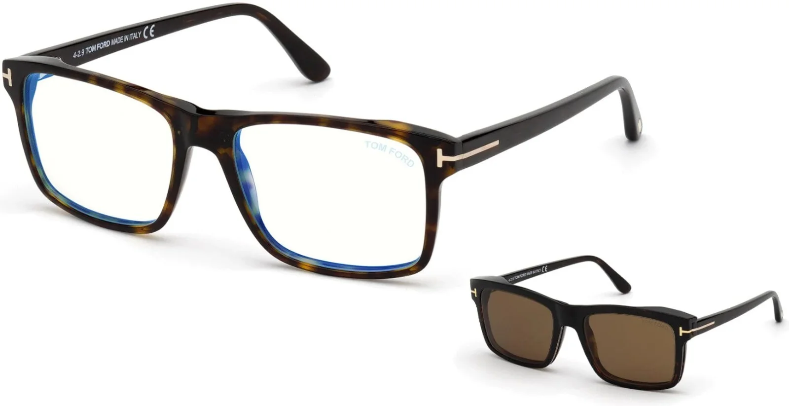 Tom Ford FT 5682 B 052 Dark Havana Blue Light Blocking Eyeglasses With Clip-On