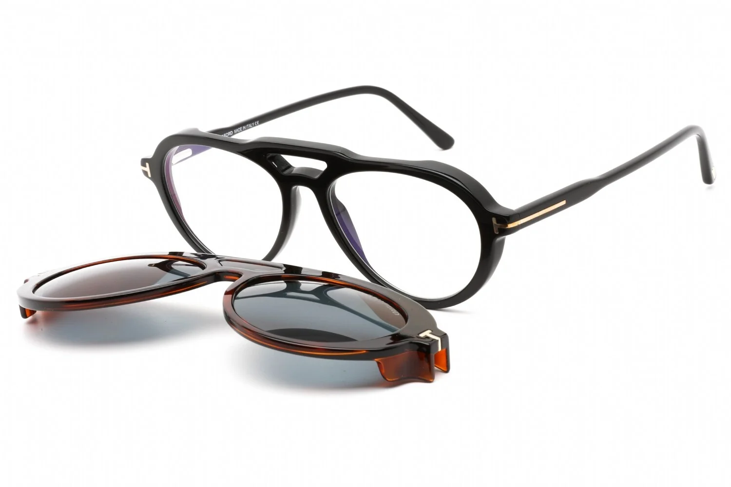 Tom Ford FT 5760 B 001 Shiny Black Blue Light Blocking Eyeglasses With Clip-On