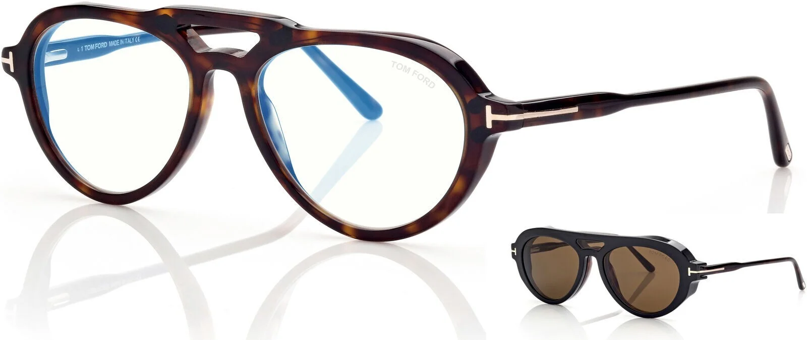 Tom Ford FT 5760 B 052 Dark Havana Blue Light Blocking Eyeglasses With Clip-On