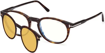 Tom Ford FT5823-H-B 052 Shiny Dark Havana/Blue Block Eyeglasses With Clip-Ons