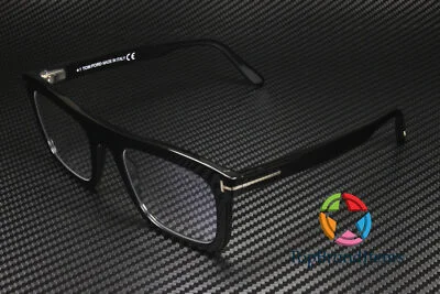 TOM FORD T-Logo FT5757 B 001 Shiny Black Blue Block Lens 52 mm Men