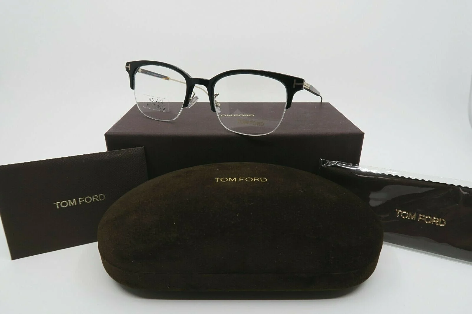 Tom Ford TF 5645-D 001 52mm Black/Gold Semi Rimless Asian Fit New Eyeglasses