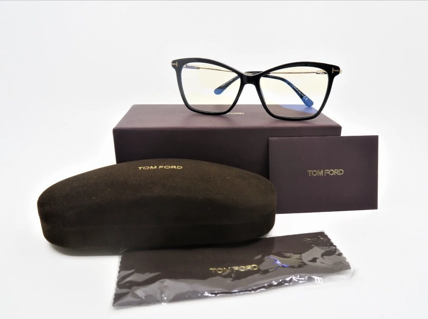 Tom Ford TF 5687-B 001 56mm Black-Blue Light Block, New Women