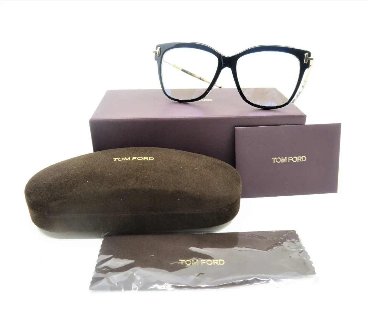 Tom Ford TF5704-F-B 005 54mm Black-Gold-Blue Light Block, New Eyeglasses.