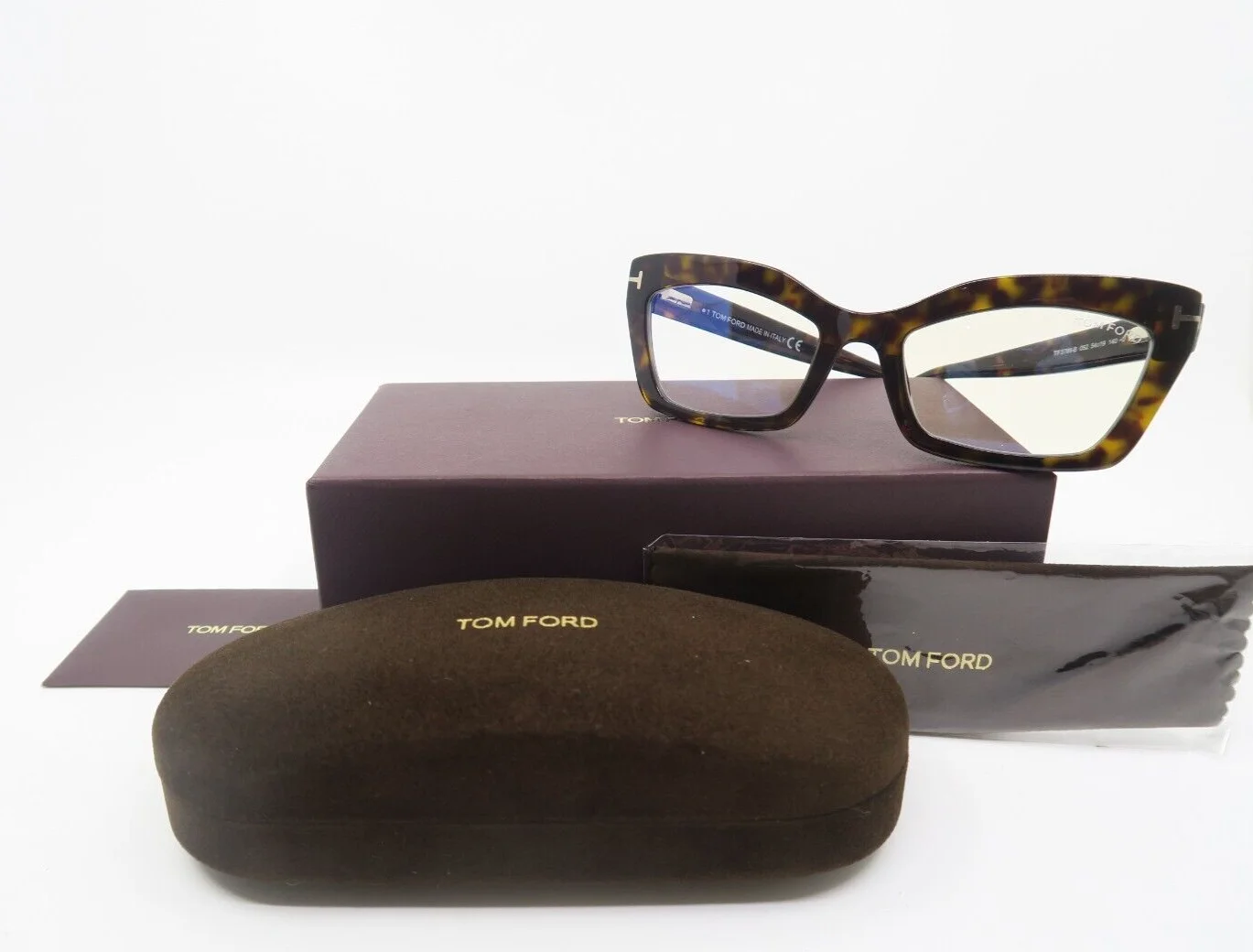 Tom Ford TF5766-B 052 54mm Brown Havana-Blue Light Block New Women