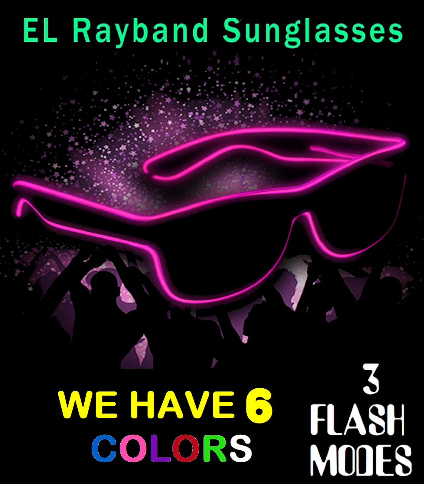 TOP Quality EL Wire Neon Flashing Rayband Rave Glasses- For less. Ships FREE!