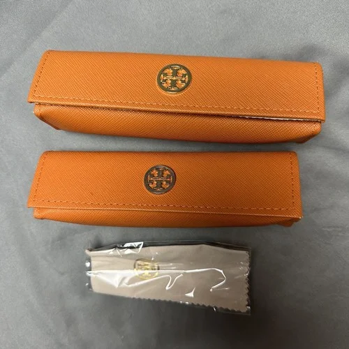 Tory Burch Eyeglass Case Lot 2 Cases Only Orange Magnetic Close Logo 1